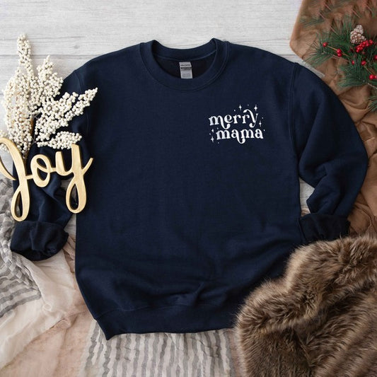 Embroidered Merry Mama Graphic Sweatshirt