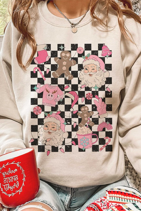 Checker Christmas Vibes Graphic Sweatshirt